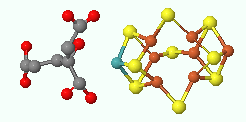estructuras qumicas en 3D del homocitrato y del cmulo hierro, molibdeno, azufre